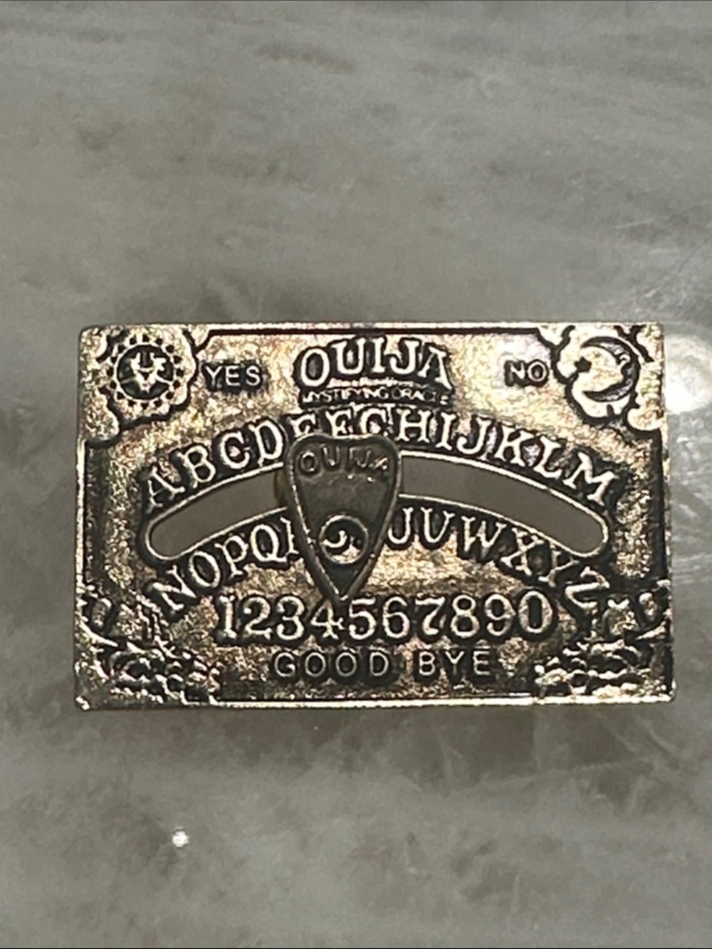 Ouija Board Design Rectangular Enamel Pin - Gold Tone